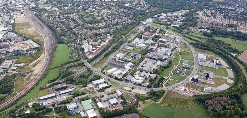 Photo of the area from the future Campus West from the air.